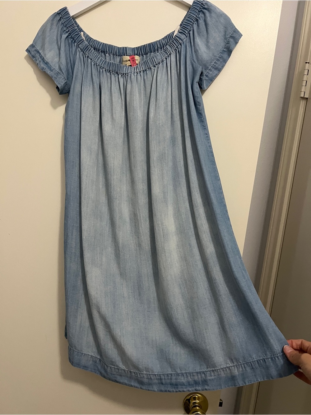 Anthropologie Cloth & Stone Off-Shoulder Mini Dress Blue Chambray Denim Western - Picture 4 of 15